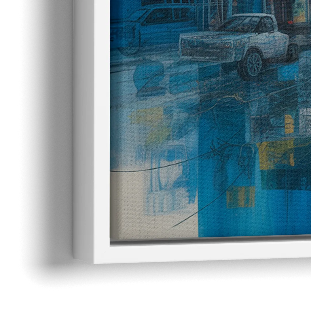 Sophisticated Urban Blue Abstract - Close-Up White Frame Canvas