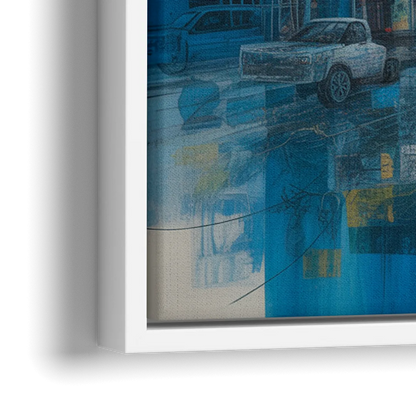 Sophisticated Urban Blue Abstract - Close-Up White Frame Canvas
