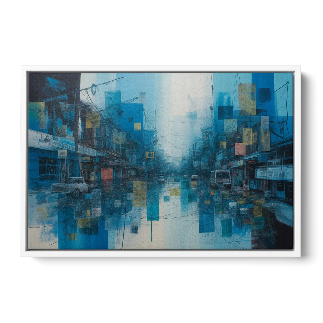 Sophisticated Urban Blue Abstract - White Frame Canvas