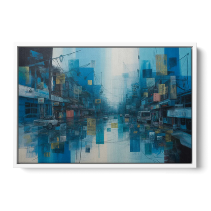 Sophisticated Urban Blue Abstract - White Frame Canvas