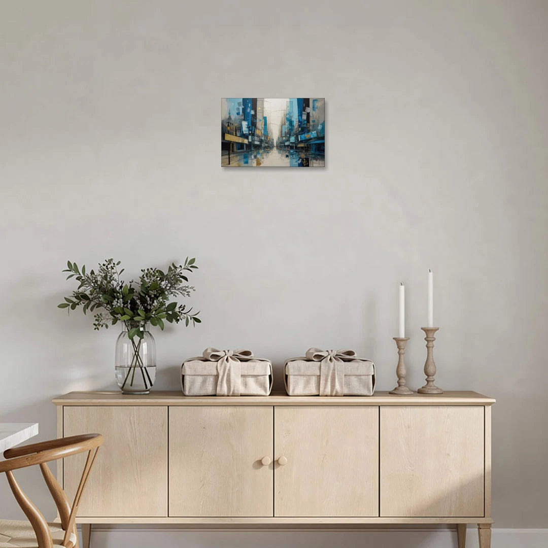 Sophisticated Urban Blue Gold Abstract - Canvas Wall Art - Coffee Table - 18x12