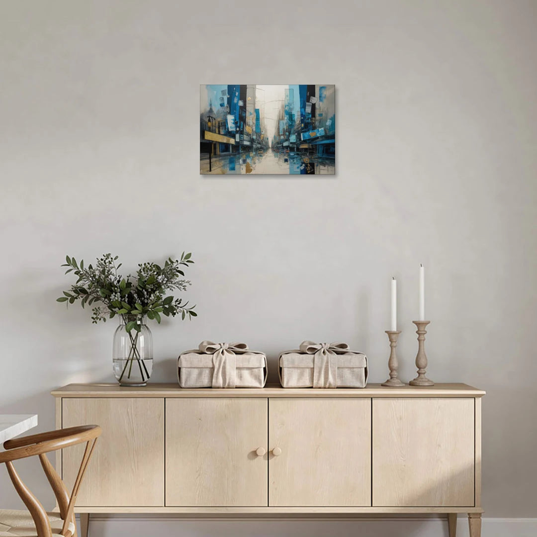 Sophisticated Urban Blue Gold Abstract - Canvas Wall Art - Coffee Table - 24x16