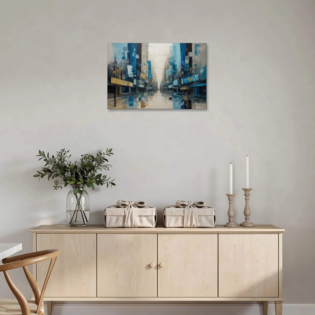 Sophisticated Urban Blue Gold Abstract - Canvas Wall Art - Coffee Table - 30x20