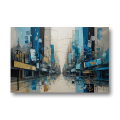 Sophisticated Urban Blue Gold Abstract - Canvas Wall Art - Front
