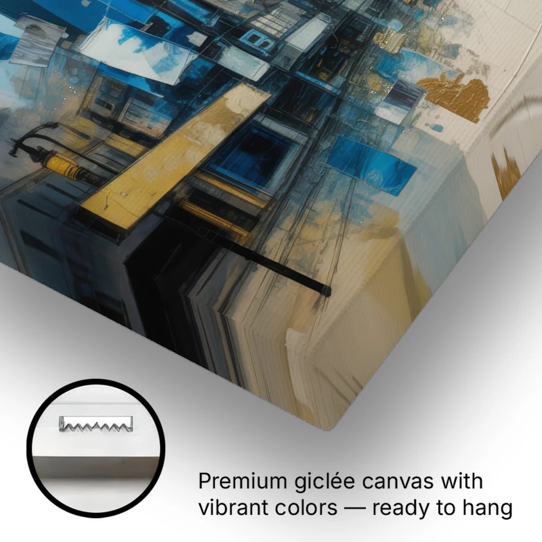 Sophisticated Urban Blue Gold Abstract - Canvas Wall Art - Gallery Wrap Corner