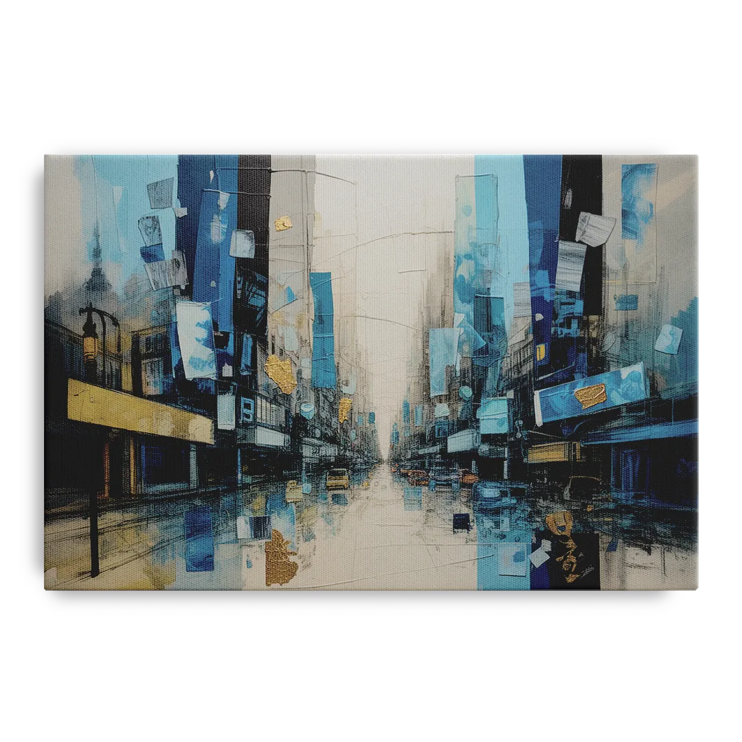 Sophisticated Urban Blue Gold Abstract - Canvas Wall Art