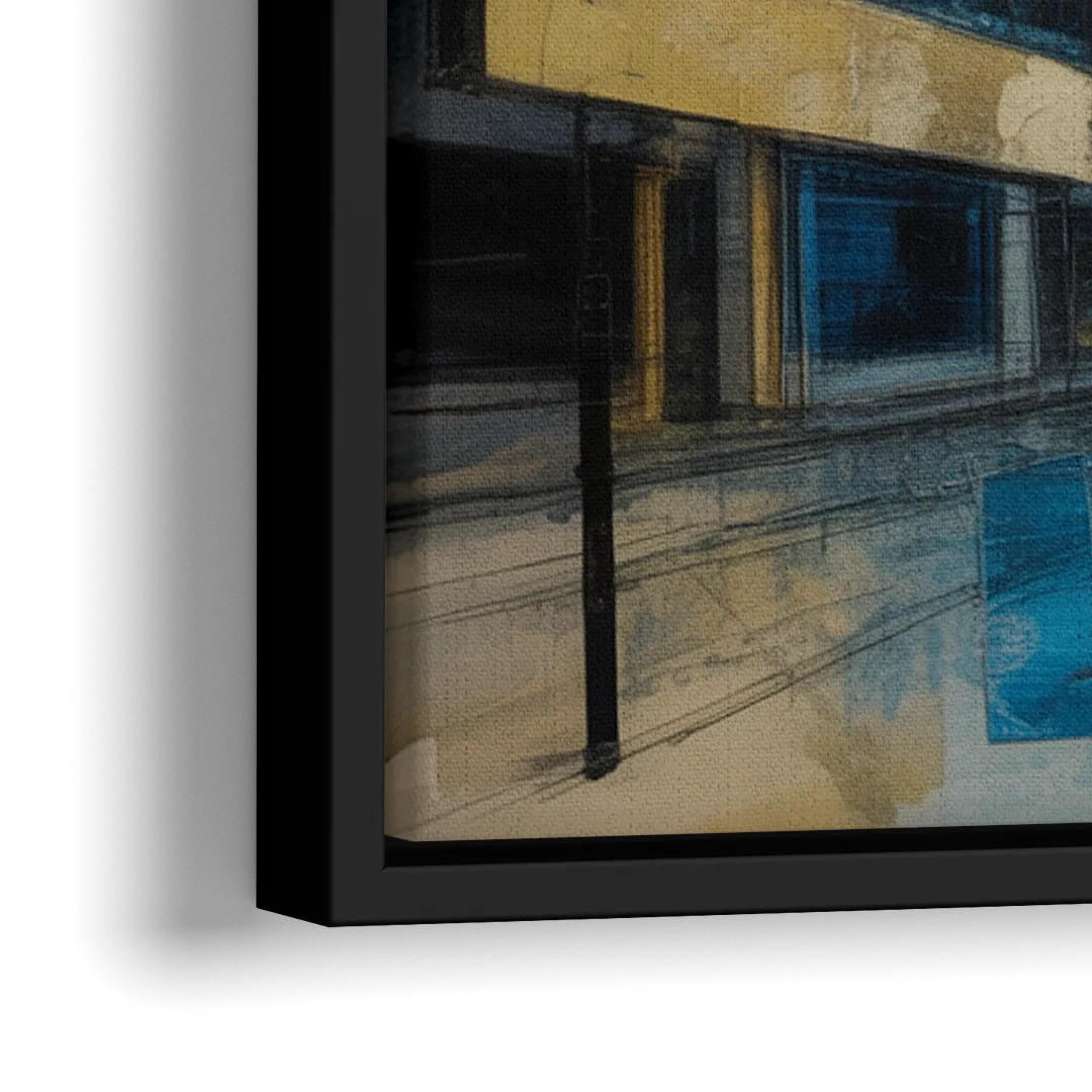Sophisticated Urban Blue Gold Abstract - Close-Up Black Frame Canvas