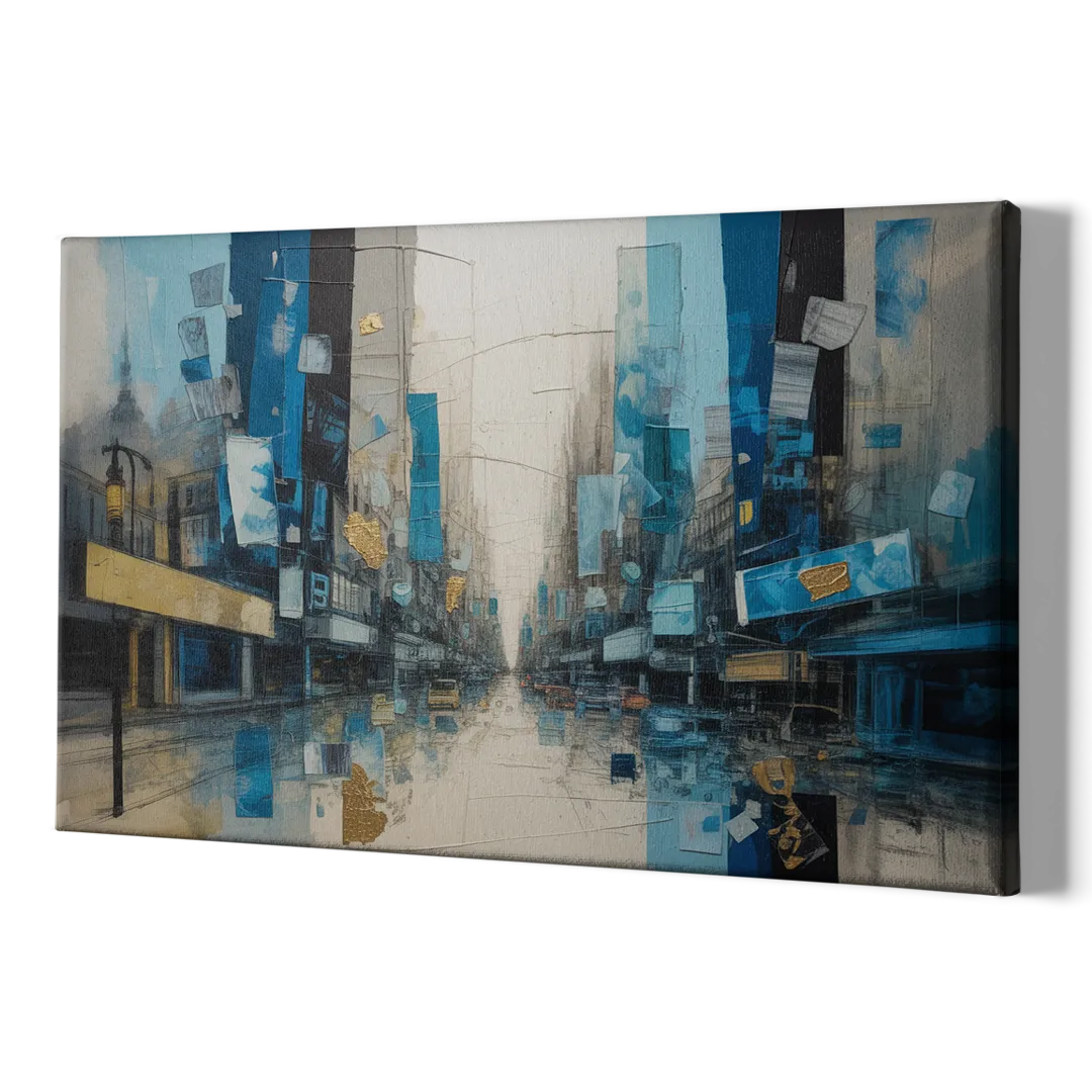 Sophisticated Urban Blue Gold Abstract - Canvas Print Art Sides