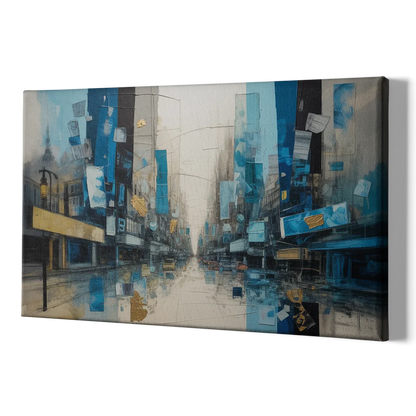 Sophisticated Urban Blue Gold Abstract - Canvas Print Art Sides