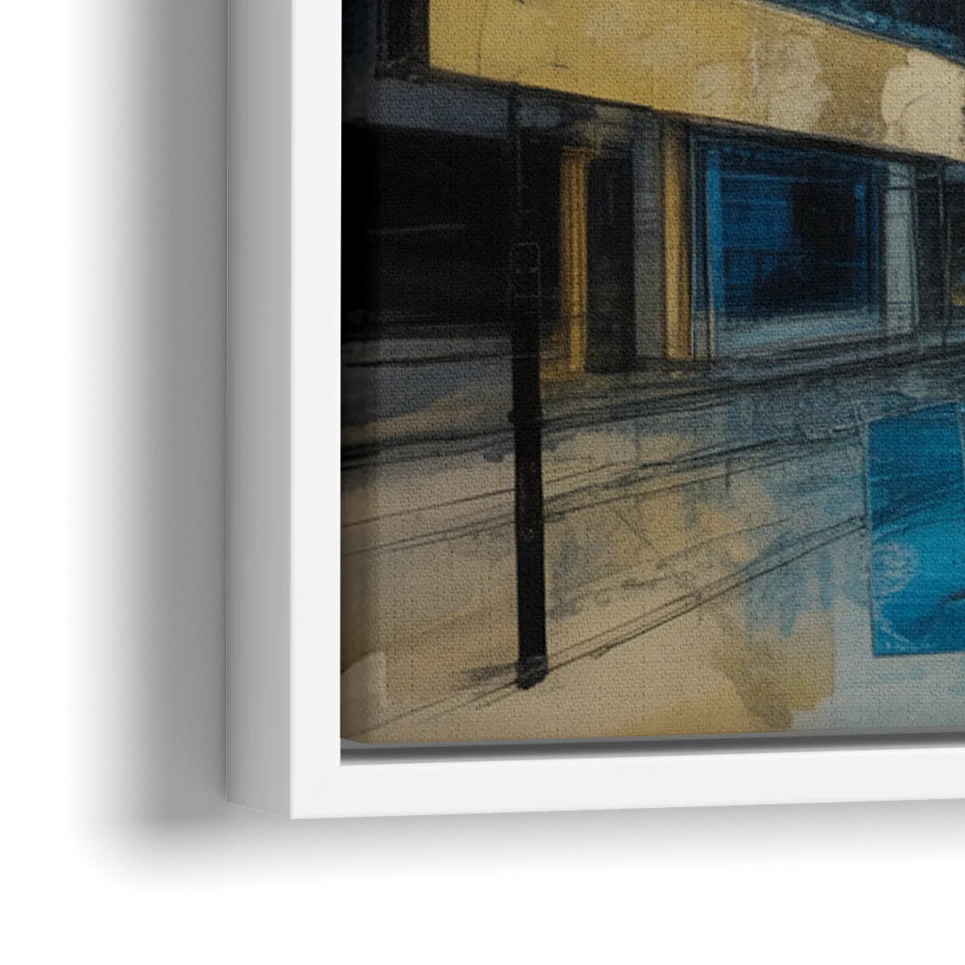 Sophisticated Urban Blue Gold Abstract - Close-Up White Frame Canvas