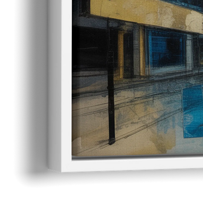 Sophisticated Urban Blue Gold Abstract - Close-Up White Frame Canvas