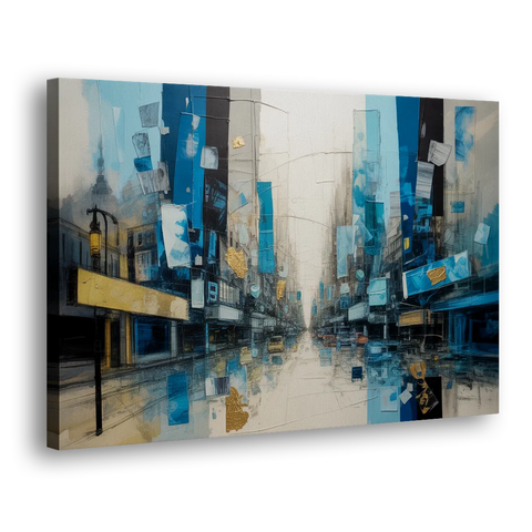 Sophisticated Urban Blue Gold Abstract - Canvas Wall Art