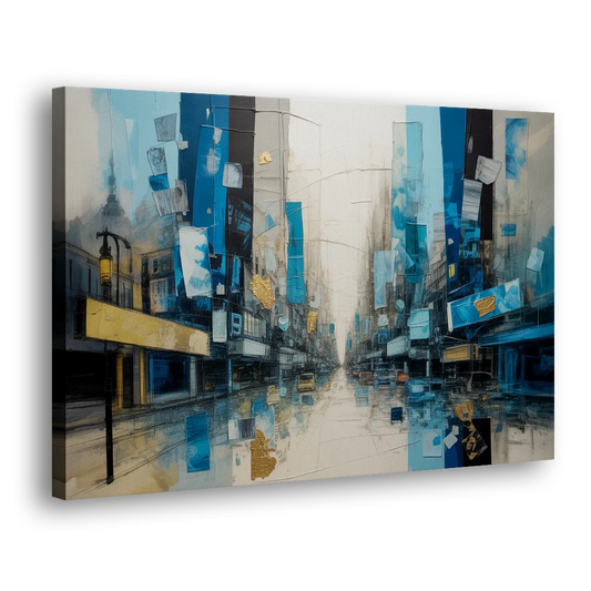 Sophisticated Urban Blue Gold Abstract Side - Canvas Wall Art