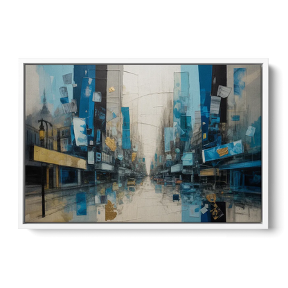 Sophisticated Urban Blue Gold Abstract - White Frame Canvas