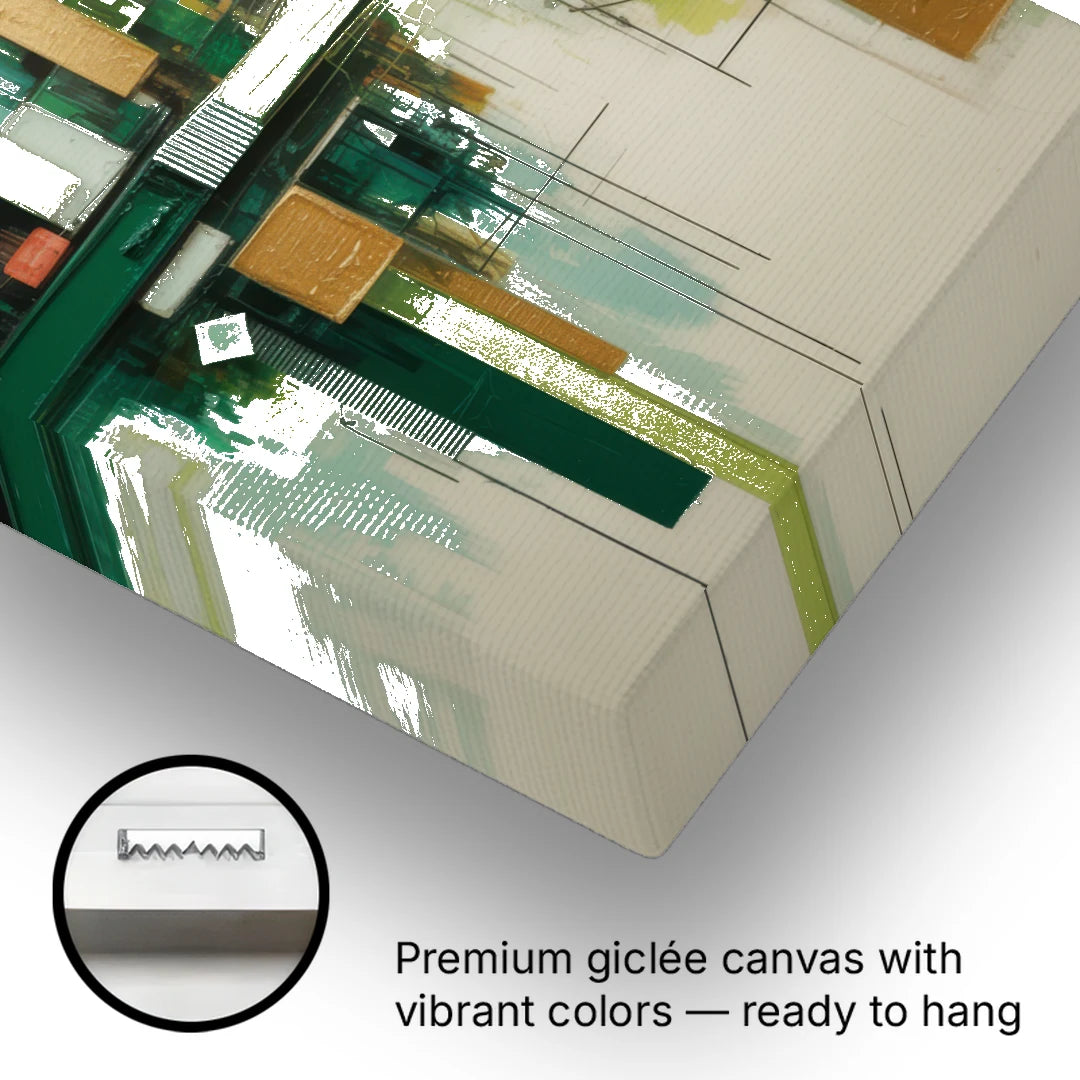 Sophisticated Urban Landscape Green Abstract - Canvas Wall Art - Gallery Wrap Corner