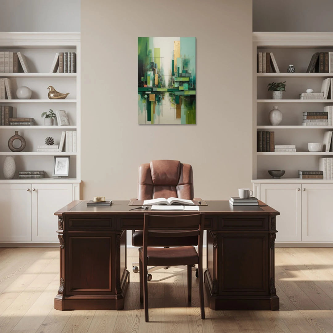 Sophisticated Urban Landscape Green Abstract - Canvas Wall Art - Office - 24x36