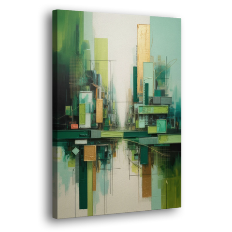 Sophisticated Urban Landscape Green Abstract - Canvas Wall Art - Side