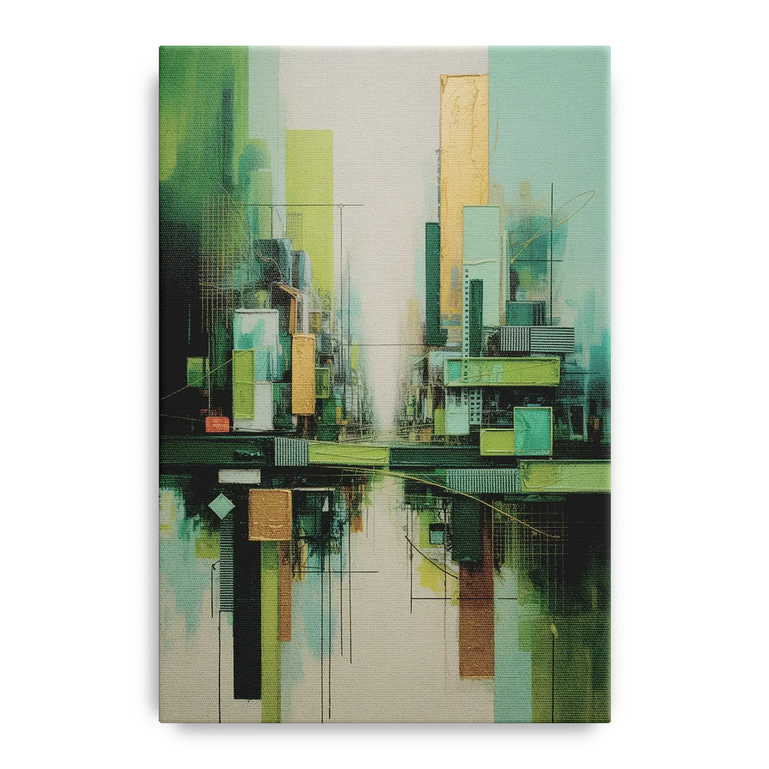 Sophisticated Urban Landscape Green Abstract - Canvas Wall Art