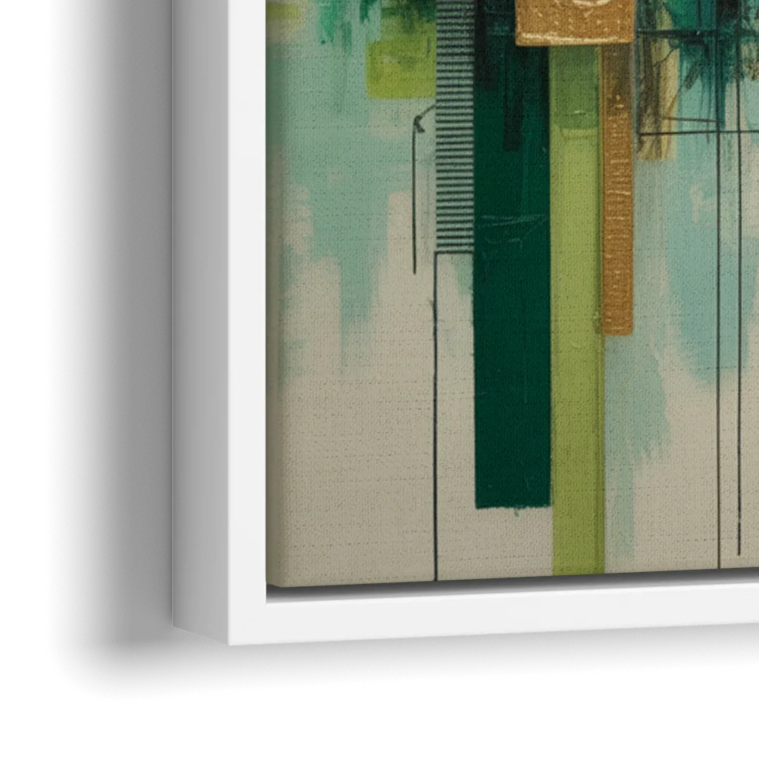 Sophisticated Urban Landscape Green Abstract - Close-Up White Frame Canvas