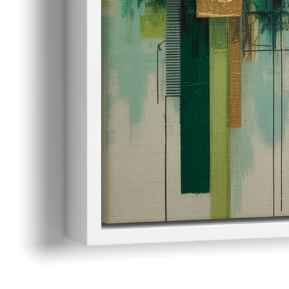 Sophisticated Urban Landscape Green Abstract - Close-Up White Frame Canvas