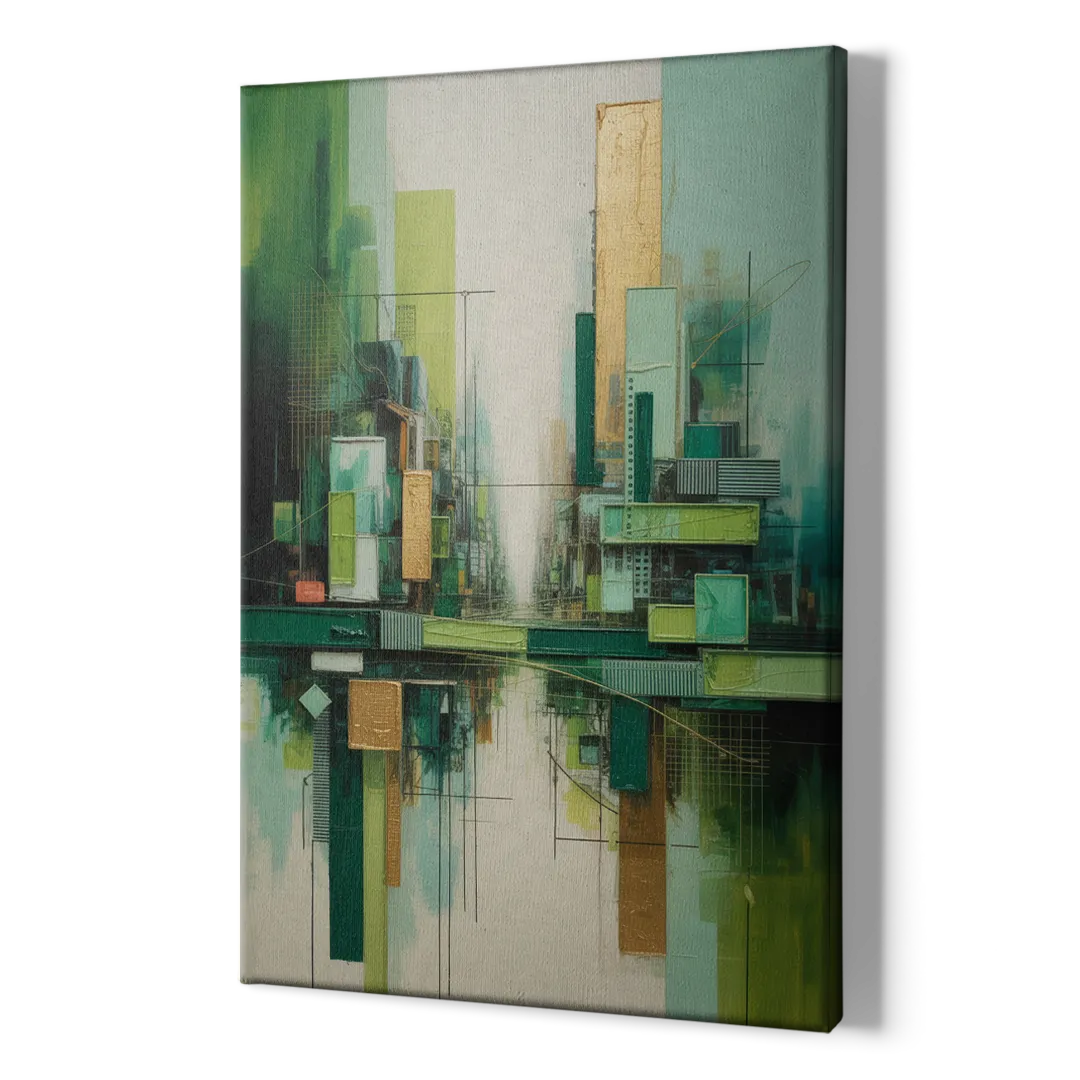Sophisticated Urban Landscape Green Abstract - Canvas Print Art Sides