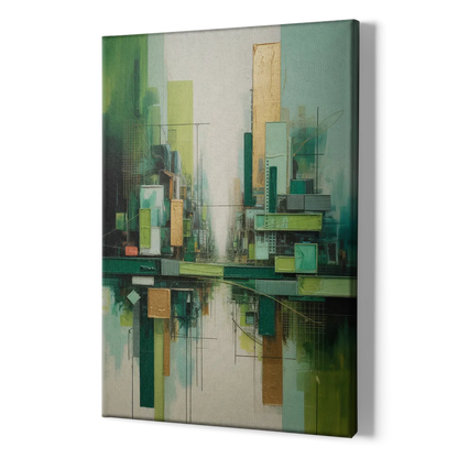 Sophisticated Urban Landscape Green Abstract - Canvas Print Art Sides