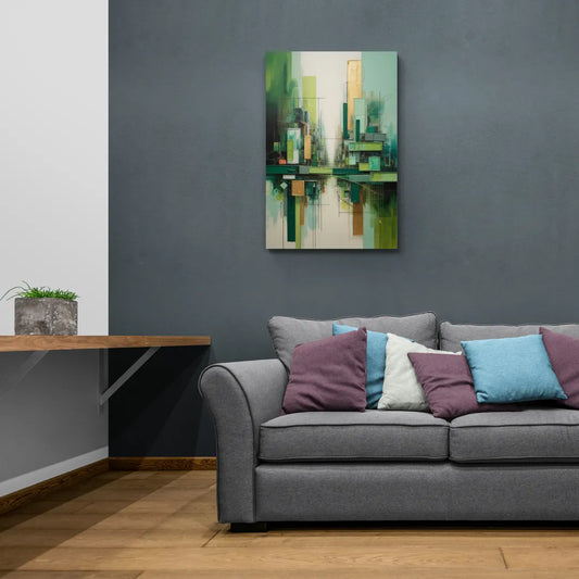 Sophisticated Urban Landscape Green Abstract - Canvas Wall Art Living Room