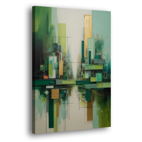 Sophisticated Urban Landscape Green Abstract - Canvas Wall Art