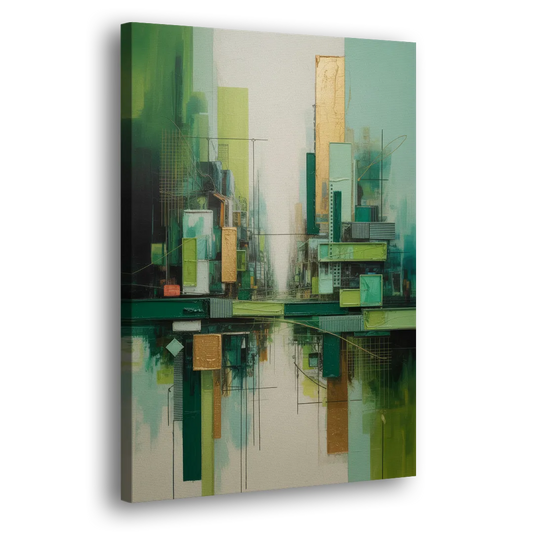 Sophisticated Urban Landscape Green Abstract Side - Canvas Wall Art