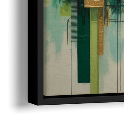 Sophisticated Urban Landscape Green Abstract - Close-Up Black Frame Canvas