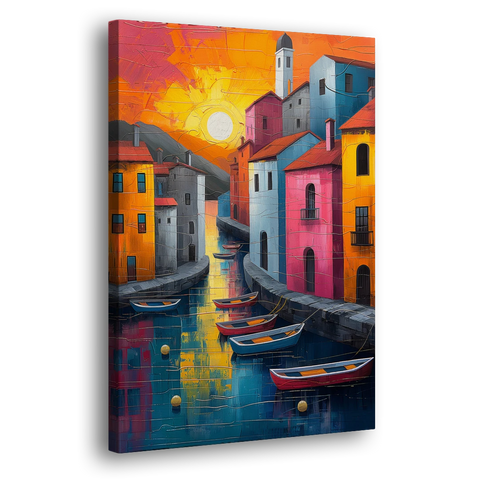Sorrento Art of a Sunset Harbor - Canvas Wall Art - Side