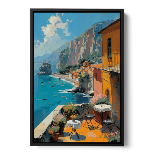 Sorrento Wall Art of a Cliff Terrace - Black Framed Canvas Wall Art - Front