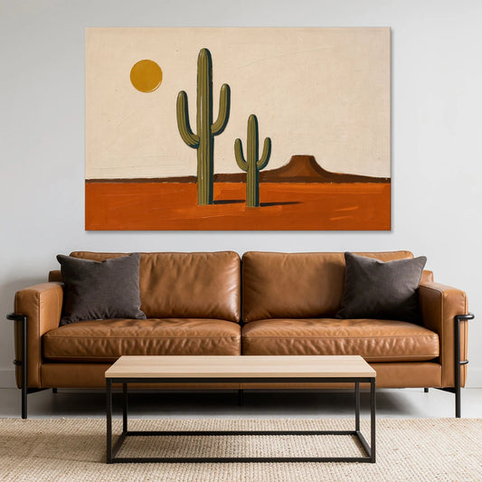 Southwest Wall Art with Two Saguaros Under the Sun - Canvas Wall Art - Sofa - 60x40