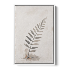 Spa Bathroom Wall Art with a Sword Fern Frond - White Framed Canvas Wall Art - Front