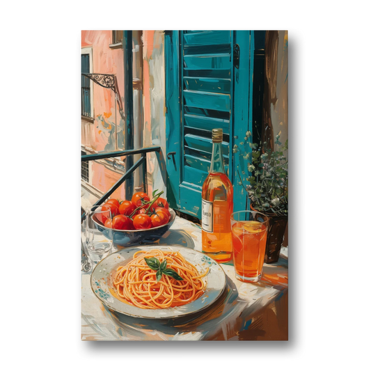 Spaghetti Art with Tomatoes and Wine - Canvas Wall Art - Front