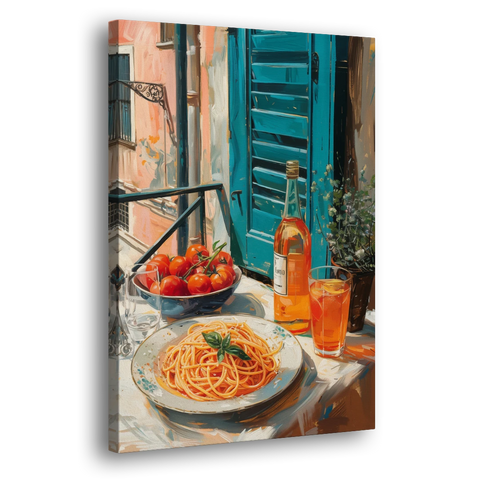 Spaghetti Art with Tomatoes and Wine - Canvas Wall Art - Side