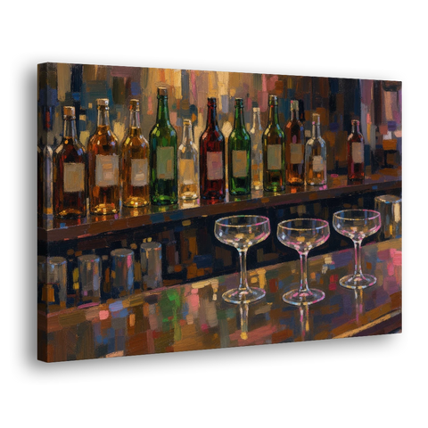Speakeasy Decor Back Bar with Three Coupes - Canvas Wall Art - Side