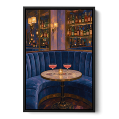 Speakeasy Velvet Booth for Two - Black Framed Canvas Wall Art - Front