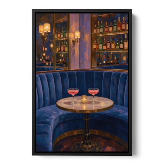 Speakeasy Velvet Booth for Two - Black Framed Canvas Wall Art - Front
