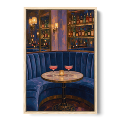 Speakeasy Velvet Booth for Two - Oak Framed Canvas Wall Art - Front