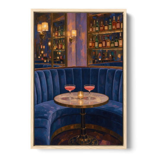Speakeasy Velvet Booth for Two - Oak Framed Canvas Wall Art - Front