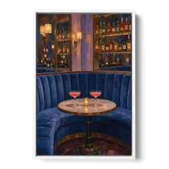 Speakeasy Velvet Booth for Two - White Framed Canvas Wall Art - Front
