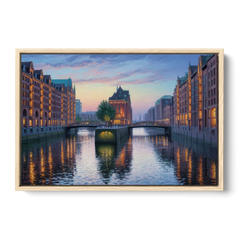 Speicherstadt Dreams - Oak Framed Canvas Wall Art - Front
