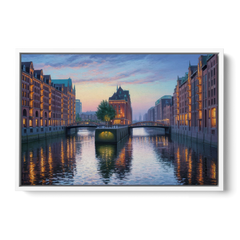 Speicherstadt Dreams - White Framed Canvas Wall Art - Front