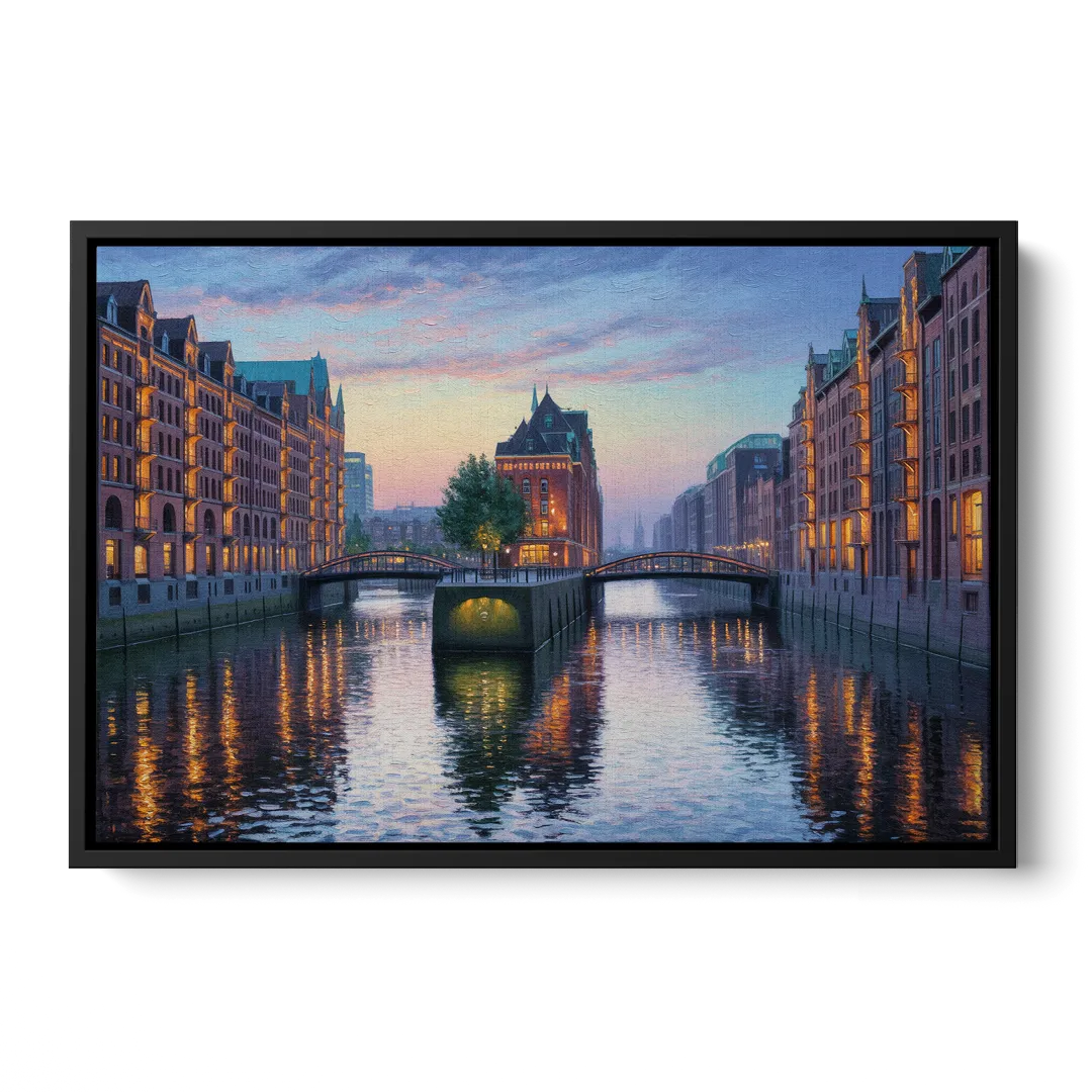 Speicherstadt Dreams Front - Black Canvas Wall Art