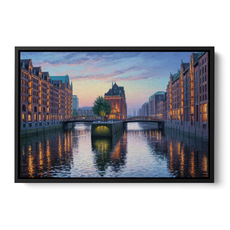 Speicherstadt Dreams Front - Black Canvas Wall Art