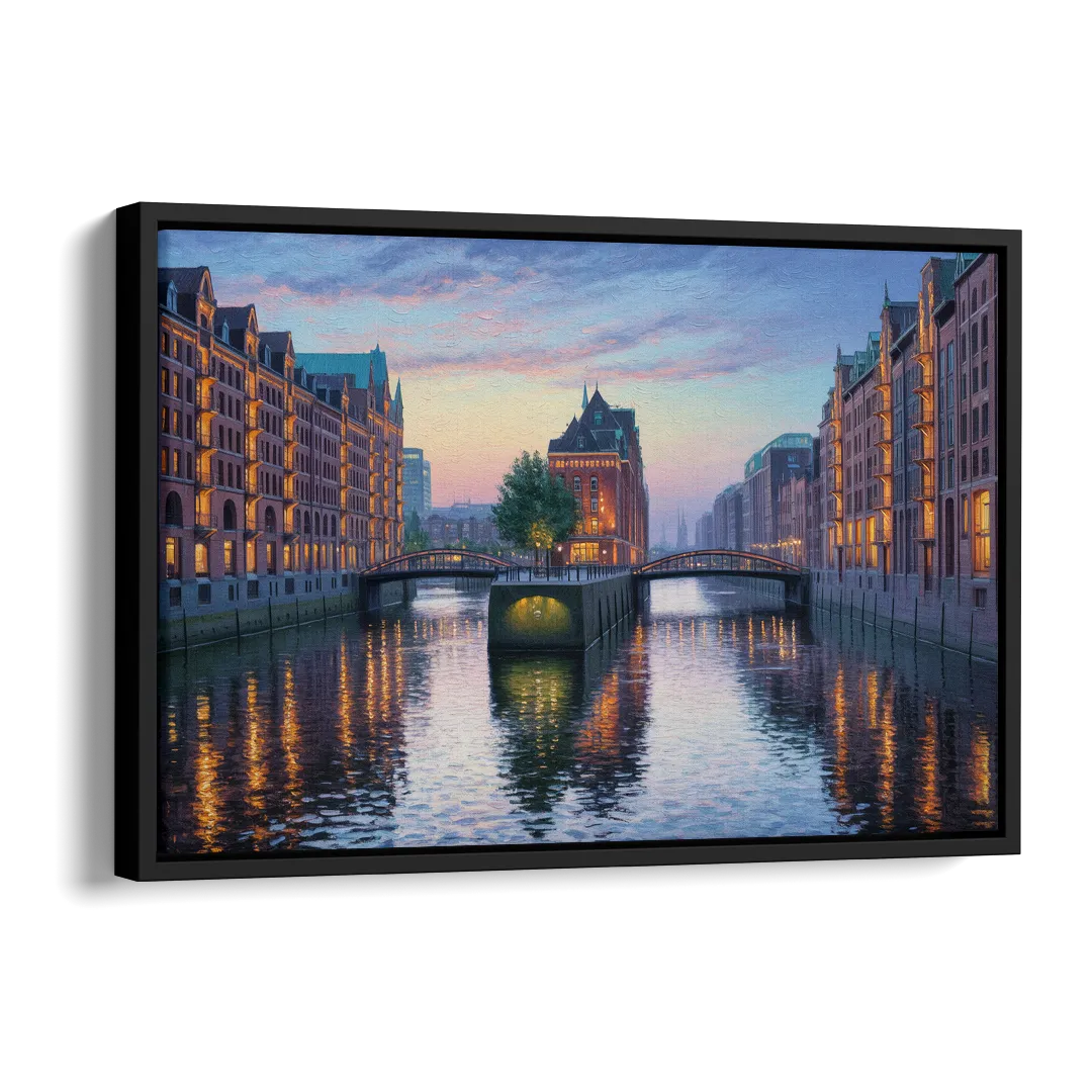 Speicherstadt Dreams Side - Black Canvas Wall Art