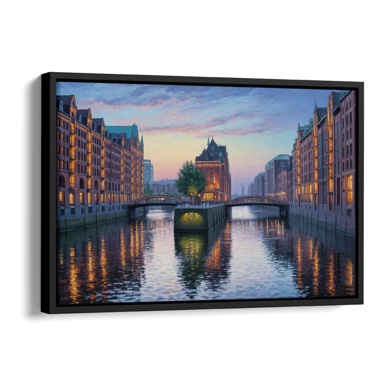 Speicherstadt Dreams Side - Black Canvas Wall Art