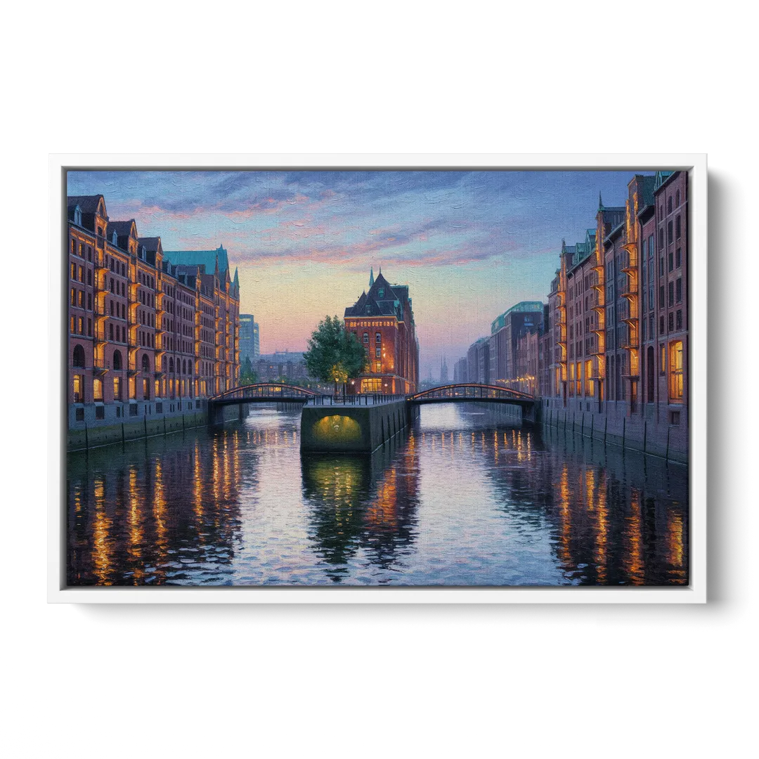 Speicherstadt Dreams Front - White Canvas Wall Art