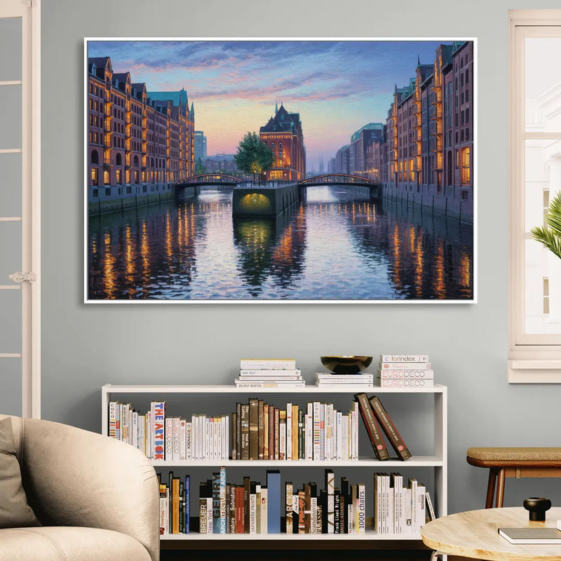 Speicherstadt Dreams Living Room - White Canvas Wall Art